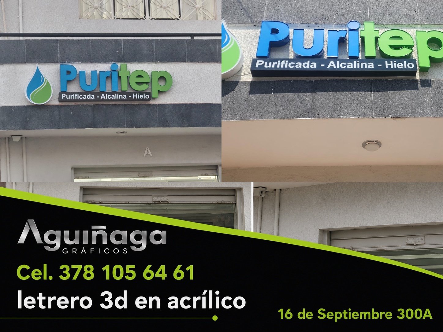Letrero 3D en acrílico Puritep realizado por Aguiñaga Gráficos