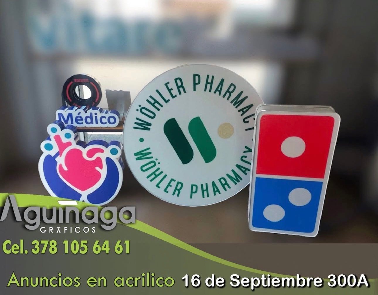 Anuncios en acrílico realizados por Aguiñaga Gráficos