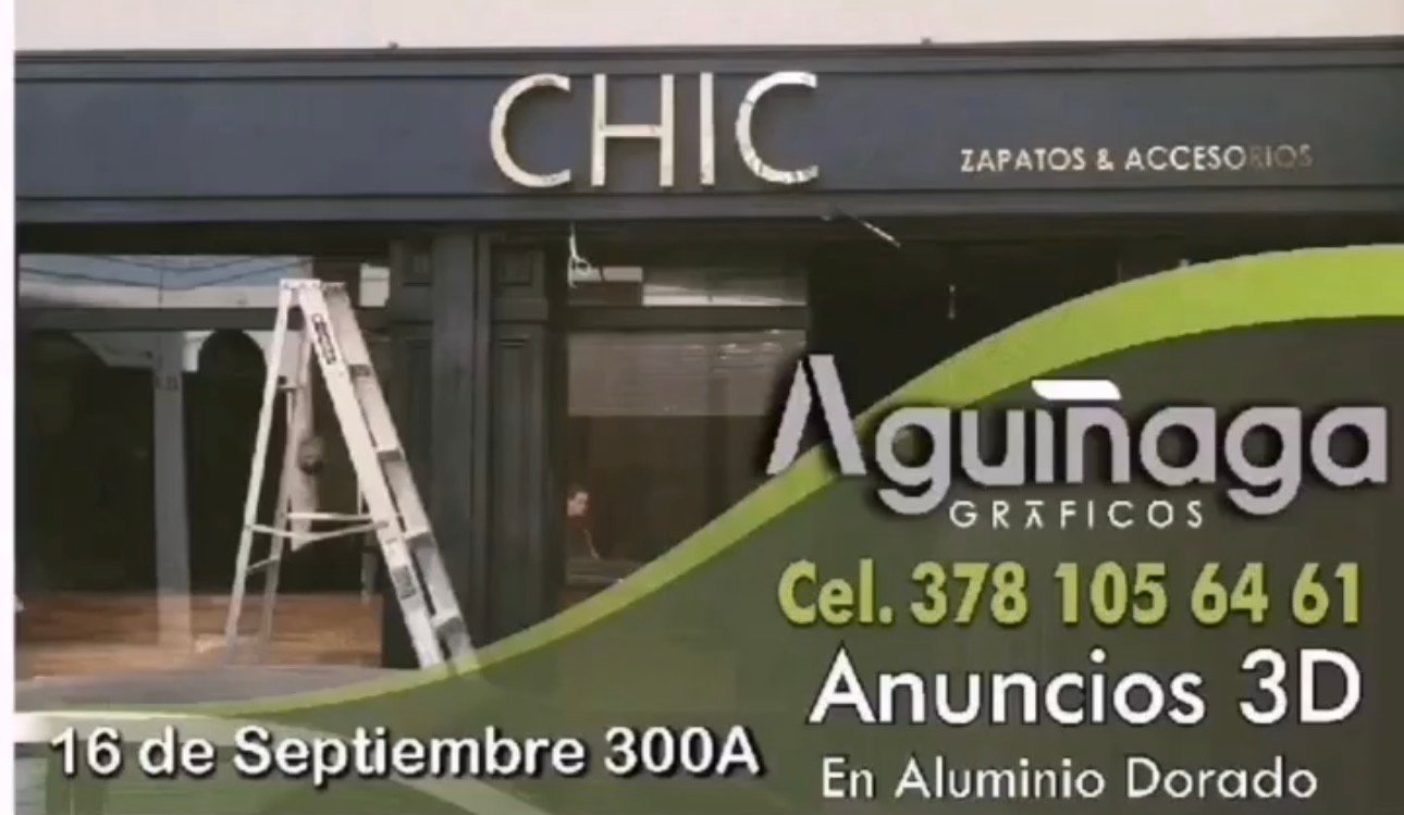Anuncio 3D en aluminio dorado CHIC realizado por Aguiñaga Gráficos