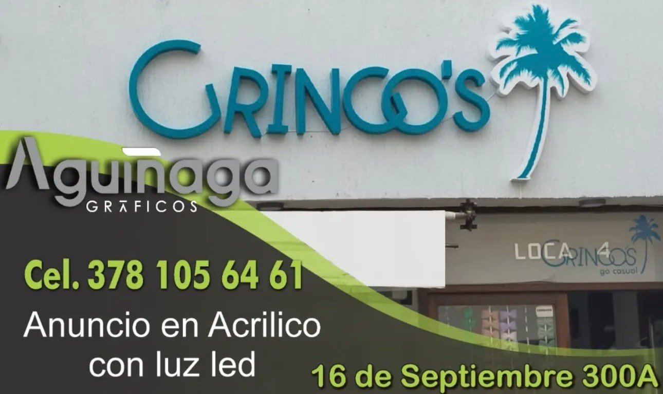 Anuncio en acrílico con luz LED Gringo's realizado por Aguiñaga Gráficos