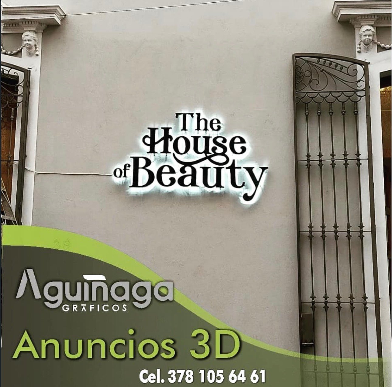 Anuncio 3D iluminado The House of Beauty realizado por Aguiñaga Gráficos